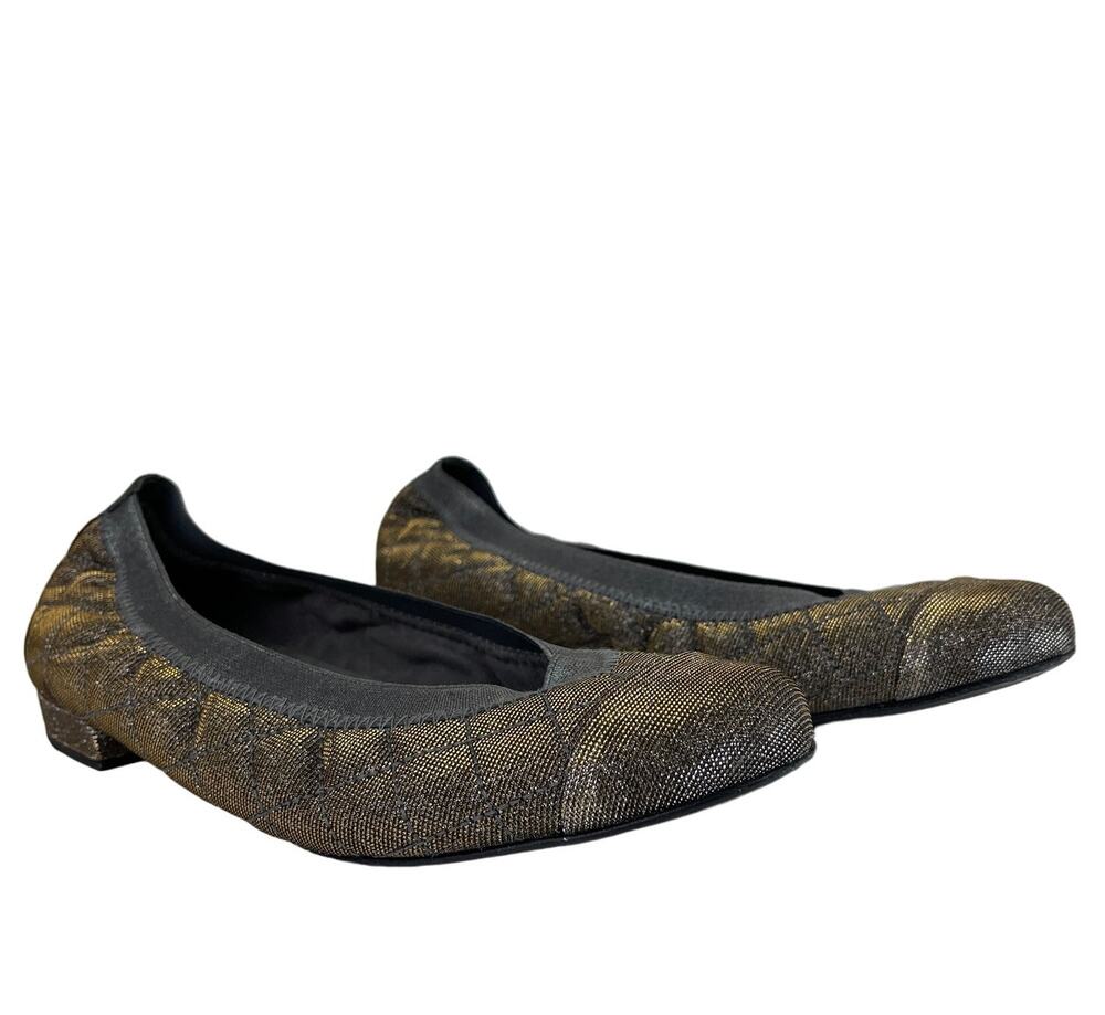 Stuart Weitzman Quilted Metallic Silver Gold Skimmer Slip On Flat Shoes 6.5